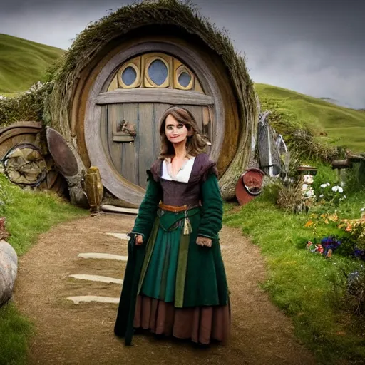 Prompt: jenna coleman as a hobbit in hobbiton