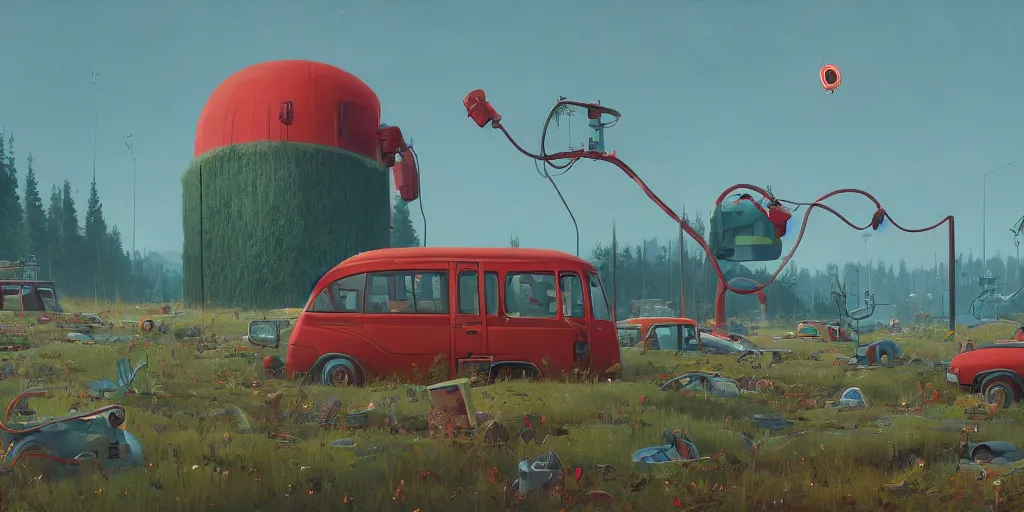 Image similar to wheres wally, simon stalenhag