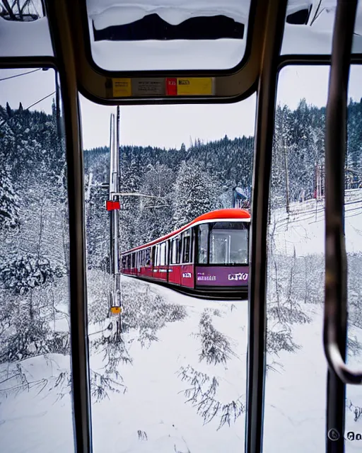 Prompt: tatra t 3 tram czech republic, interior view, window patterns, winter