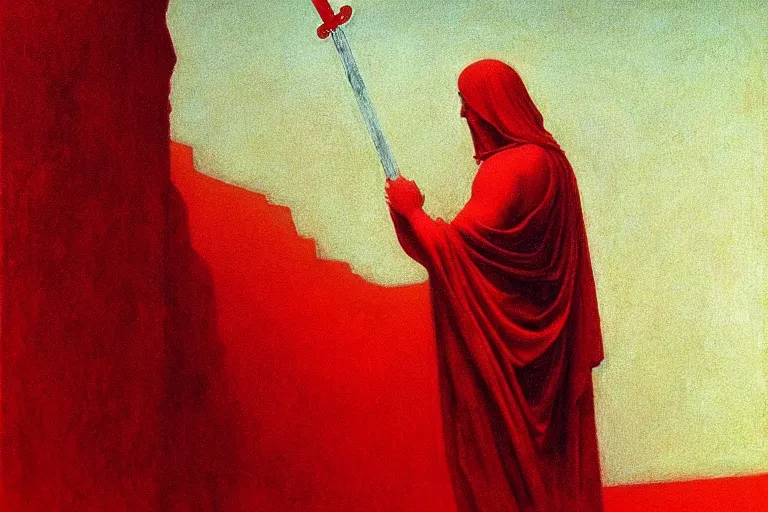 Image similar to only with red, caesar, a red tiger, in hoc signo vinces, win, an ancient path, in the style of beksinski, part by hopper, part by rodcenko, part by hofbauer, intricate composition, red by caravaggio, insanely quality, highly detailed, masterpiece, red light, artstation