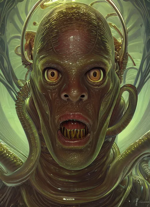 Prompt: elon musk as slimy mollusk character, drool, full length portrait, intricate, elegant, highly detailed, digital painting, artstation, concept art, wallpaper, smooth, sharp focus, illustration, art by h. r. giger and artgerm and greg rutkowski and alphonse mucha