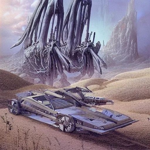 Prompt: intricate, 3 d, new vehicle design, style by caspar david friedrich and wayne barlowe and ted nasmith.