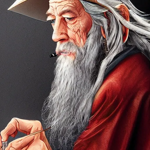 Image similar to gandalf playing poker, casino, highly detailed, digital art