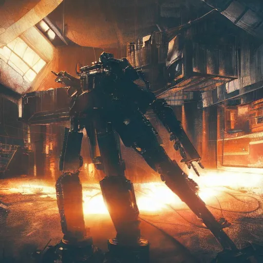 Image similar to closeup of mecha with surface of knives and forks, dark messy smoke - filled cluttered workshop, dark, dramatic lighting, orange tint, cinematic, highly detailed, sci - fi, futuristic, movie still from blade runner