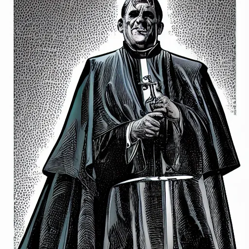 Image similar to The Pope Smoking ,dc comics, dark, intricate, highly detailed, smooth, artstation, digital illustration by Jim Lee and Brian Bolland