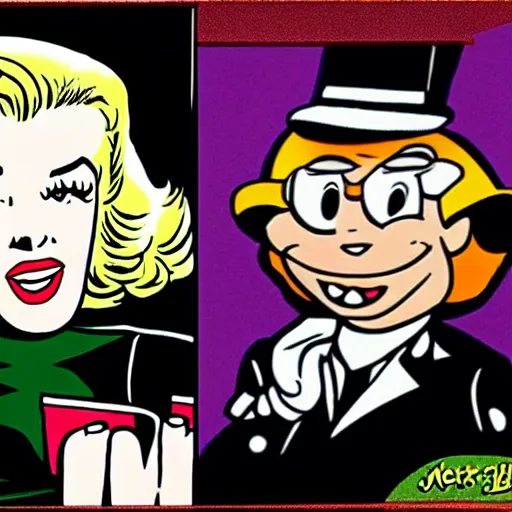 Image similar to beetle bailey hanging out with marilyn monroe in the style of mort walker