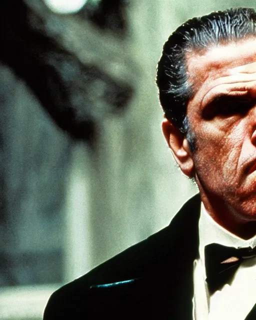 Image similar to film still close up shot of ron perlman as vito corleone from the movie the godfather. photographic, photography