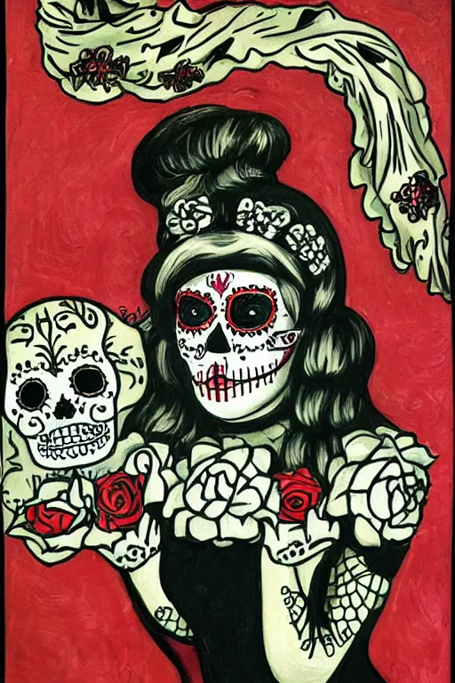 Image similar to Illustration of a sugar skull day of the dead girl, art by giorgio de chirico