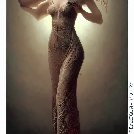 Image similar to wearing a full tight curvy long dress female, soft painting of a curiosities graceful subject matter carnival, perfectly detailed linework, symmetrical accurate intricate sensual features, highly detailed, artstation, sharp focus, tom bagshaw