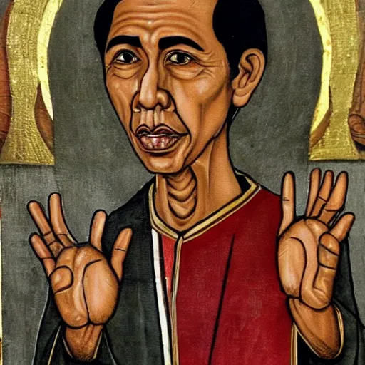 Prompt: Jokowi as saint,with ortodhox syrian painting styles,with realistic details and authentic historical art