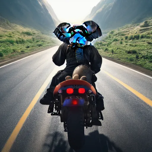 Prompt: elephant yoda riding a motorcycle in the movie born to be wild, cinematic sureal 3d 8k
