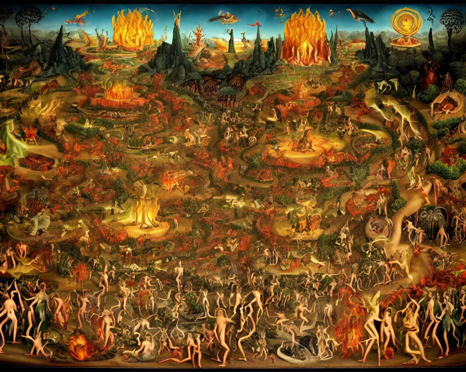 Prompt: garden of eternal delights hell by hieronymus bosh