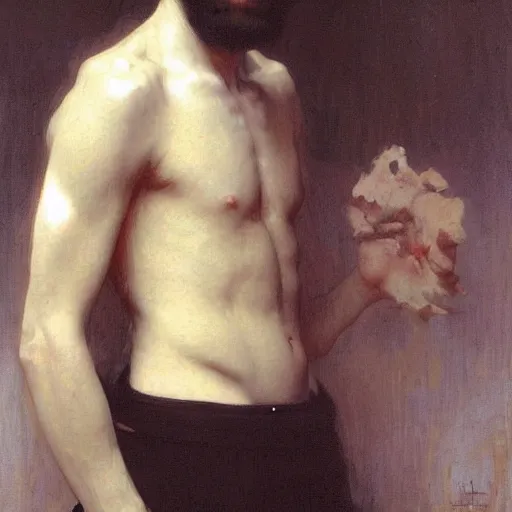 Image similar to a portrait painting of a male, art greg rutkowski and william - adolphe bouguereau