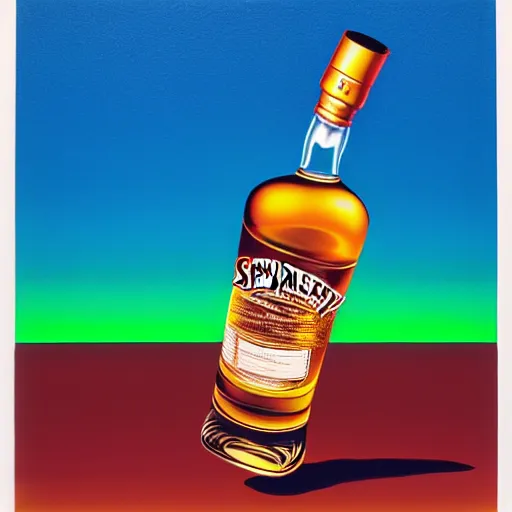 Image similar to whiskey bottle by shusei nagaoka, kaws, david rudnick, airbrush on canvas, pastell colours, cell shaded, 8 k