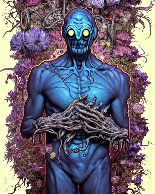 Image similar to the platonic ideal of flowers, rotting, insects and praying of cletus kasady ultimate carnage thanos dementor doctor manhattan chtulu nazgul bioshock, detailed, intricate, hyperrealism, intense, scary, decay, dmt, art by brock hofer and artgerm and greg rutkowski and alphonse mucha