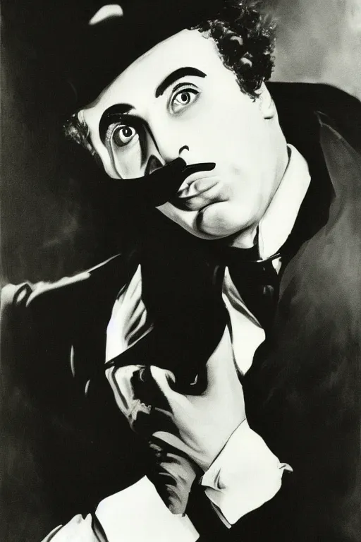 Prompt: portrait of charles chaplin as batman