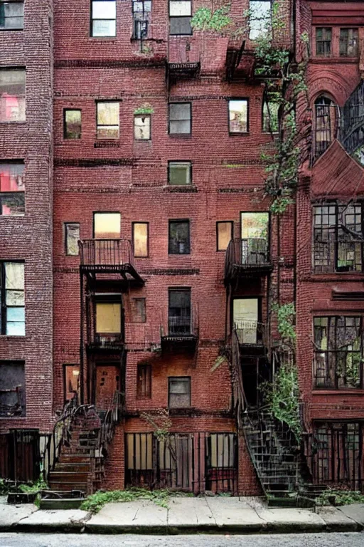 Image similar to (((((a ramshackle manhattan brick brownstone deep in the forest))))) by Roberto Gatto!!!!!!!!!!!!!!!!!!!!!!!!!!!