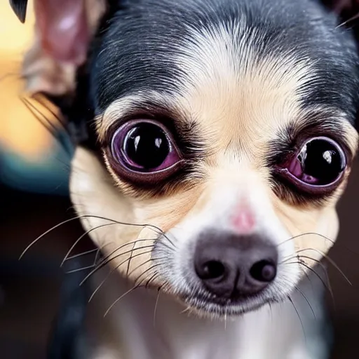 Image similar to creepy chihuahua baring its teeth with soulless evil eyes