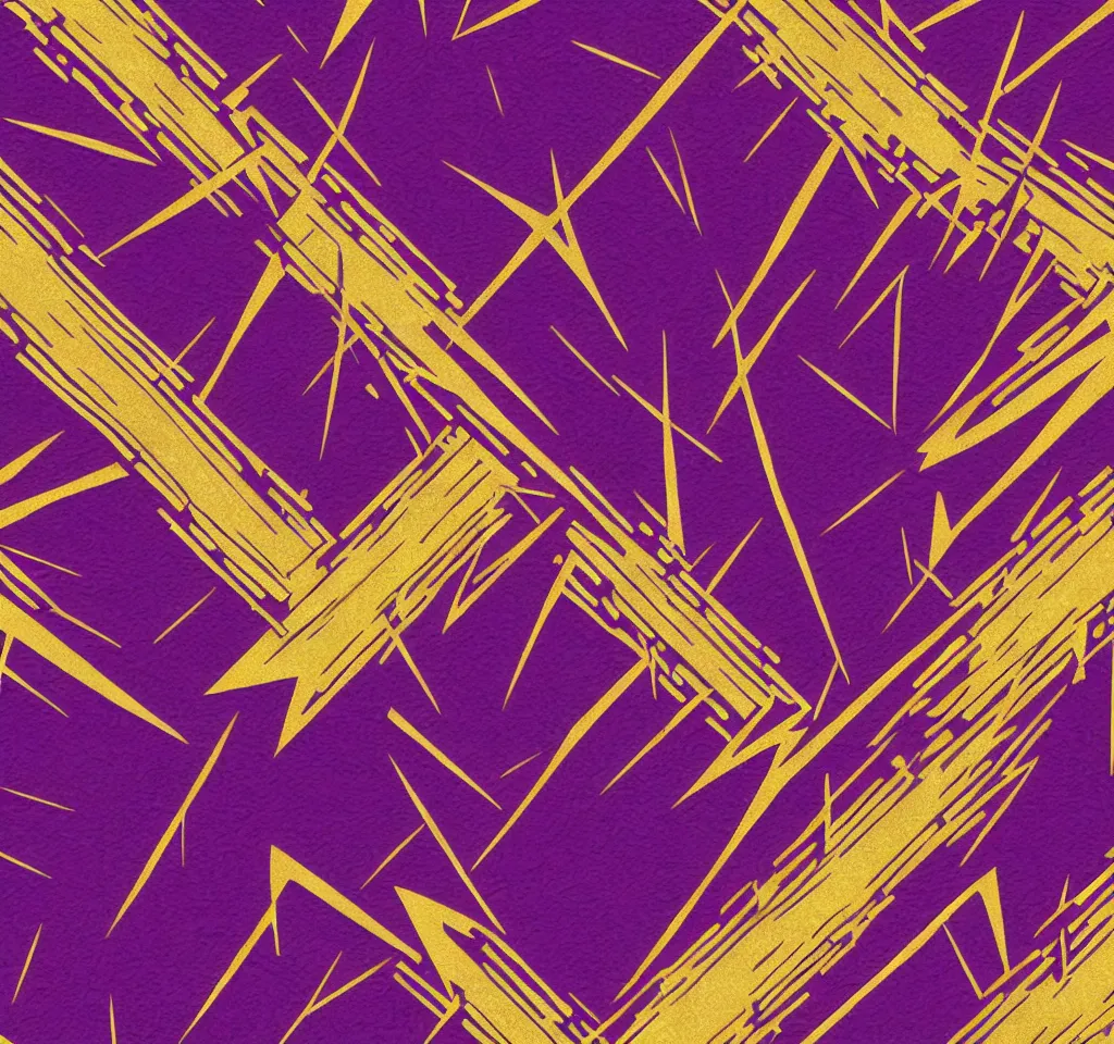 Prompt: textured art deco painting pattern, geometric, gold and deep purple background with lightning bolt
