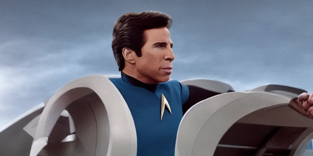 Image similar to john travolta is the captain of the starship enterprise in the new star trek movie, vfx