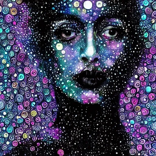 Image similar to woman portrait made out of galaxies, beautiful, cyborg, tim burton comic book art, realistic, highly detailed