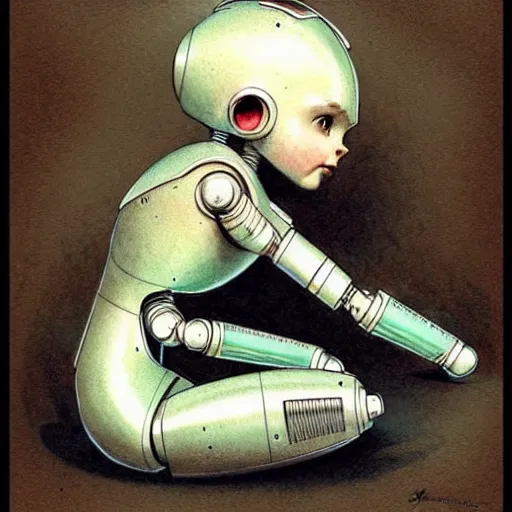 Image similar to ( ( ( ( ( 1 9 5 0 s robot elf baby. muted colors. ) ) ) ) ) by jean - baptiste monge