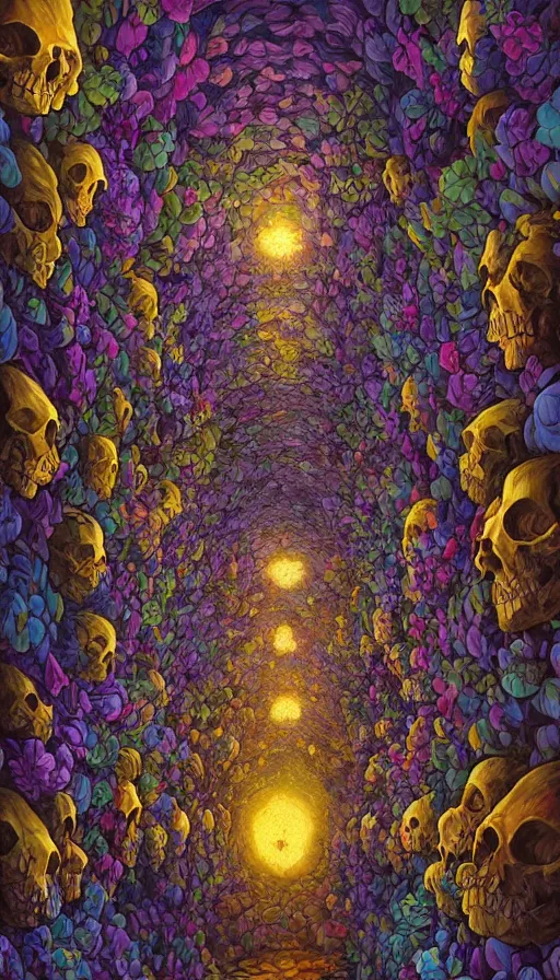 Image similar to The luminous cavern of floral skulls, italian futurism, Dan Mumford, da vinci, Josan Gonzalez