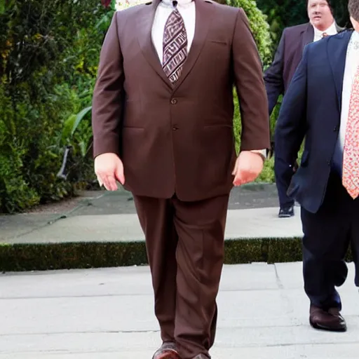 Prompt: Andy Richter is wearing a chocolate brown suit and necktie. He is crying with tears running down his face.