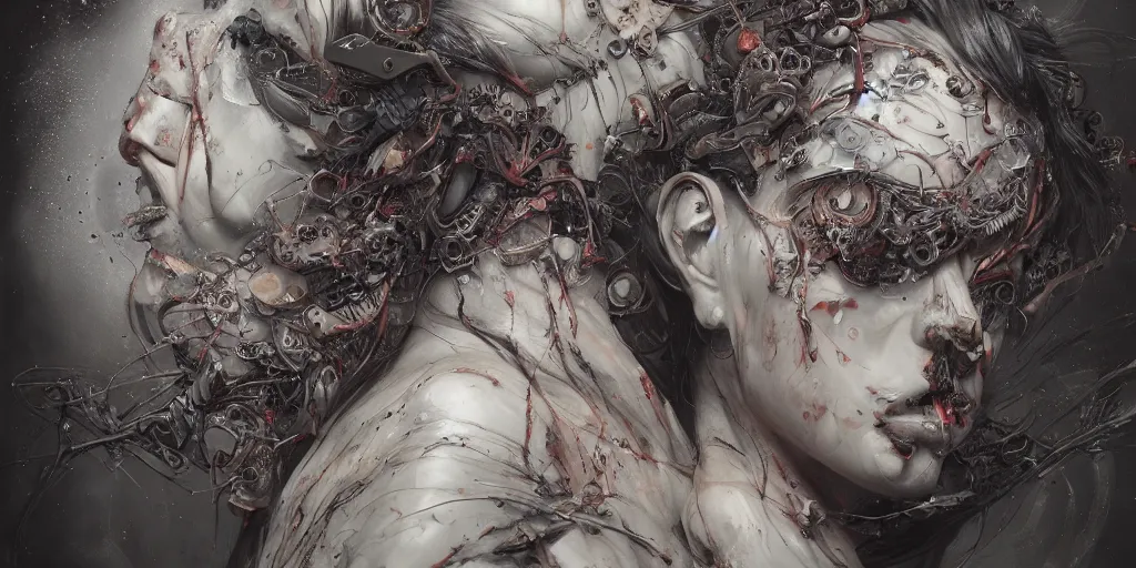 Image similar to hyperrealistic splatterpunk photography of a highly detailed and symmetrical gorgeous cyborg nymph asleep in the style of beth cavener, jin kagetsu, james jean and wlop, highly detailed, face symmetry, masterpiece, award - winning, sharp focus, intricate concept art, ambient lighting, 8 k, artstation