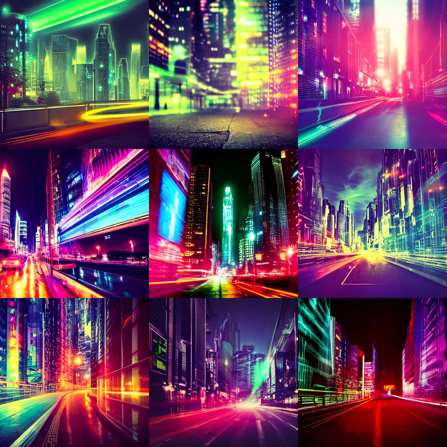 Prompt: a night futuristic city, night, lit by neons, moody, cinematic colors, bokeh