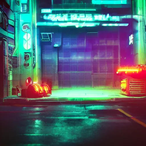 Prompt: high quality photo of a tank in a cyberpunk cyberpunk cyberpunk city, neon lights, realism, 8k, award winning photo, no water