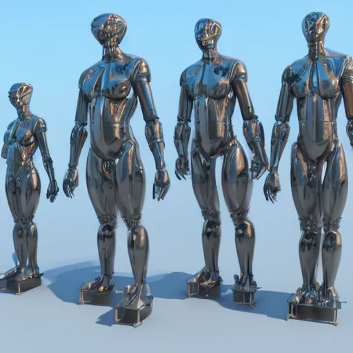 Prompt: a cinema4d render of a large futuristic complex filled with humanoid statues by bakaarts