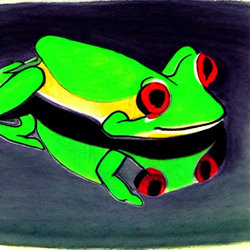 Image similar to zen, frog on the pond, ink