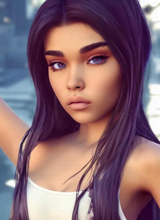 Image similar to Madison Beer as a video game character, digital art, unreal engine, unreal engine render, blender render, render, 4k, coherent