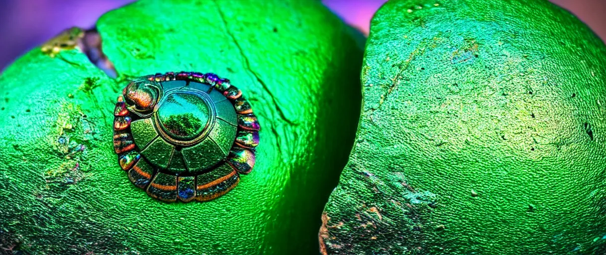 Prompt: high quality close-up photo scarab!! with crystals iridescent gorgeous hyperdetailed moody green lighting low angle hd 8k sharp shallow depth of field