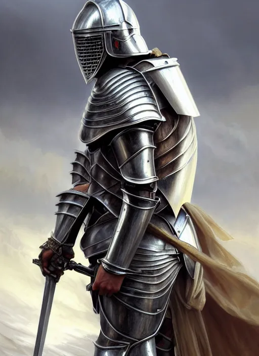 Image similar to handsome male knight in armor emotional portrait!! murky sandy dusty atmosphere, wind blowing, portrait, fairytale, physical mental perfection, symmetrical! intricate, romanticism, highly detailed, biblical divine holy perfection!! digital painting, artstation, concept art, smooth, sharp focus, by artgerm and greg rutkowski and alphonse mucha