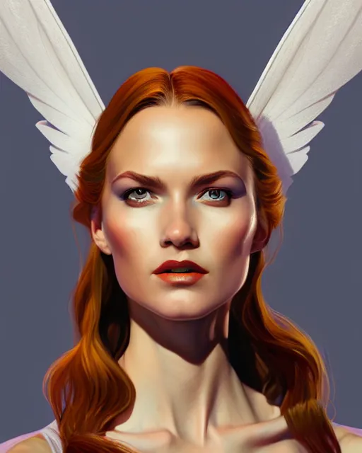 Prompt: 3 / 4 longshot of portrait of a beautiful powerful woman with wings, digital painting, artstation, concept art, smooth, sharp focus, illustration, disney tyle, symmetry face, fine details. art by alex ross, brittney lee