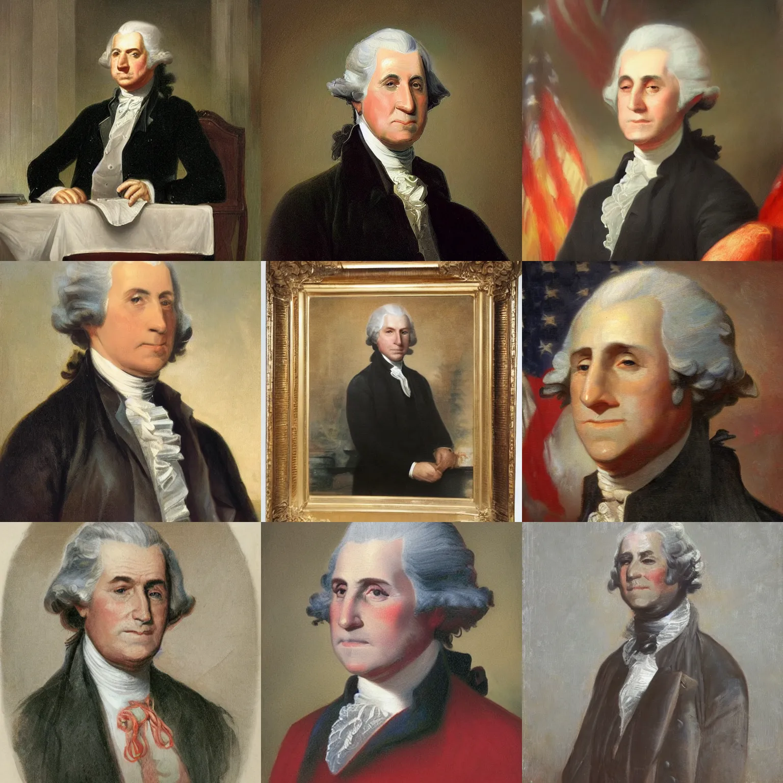 Prompt: official portrait of the united states president, 2 0 2 4, modern day modern day, a man in suit and tie resembling george washington oil on canvas by william sydney mount, trending on artstation