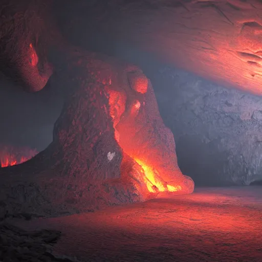 Image similar to dragon's lair inside of an active volcano. video game concept art, 3d render