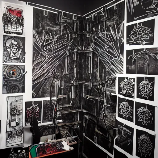 Image similar to cyberpunk hellraiser room of a tattoo artist in the futur dark