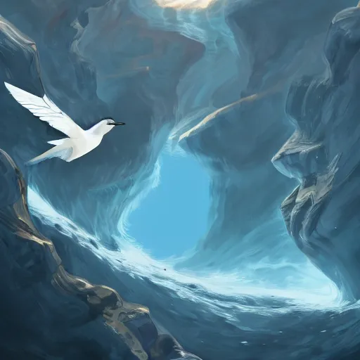 Prompt: concept art of a bird diving thru a diamond canyon, trending on artstation