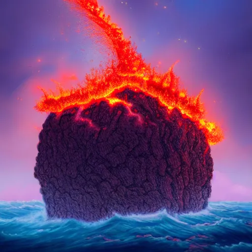 Image similar to lava raining down from sky onto ocean, intricate details, beautiful, dithered gradients, volumetric lighting, cgsociety, artstation, smooth, sharp focus, 2 d illustration, old school computer game graphics, crpg, d & d, pixel art