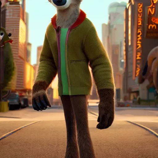 Prompt: full body shot, 3 d render, anthropomorphic coyote male, wearing along brown leather maxi coat, in the style of zootopia, highly detailed attributes and atmosphere, dim volumetric cinematic lighting