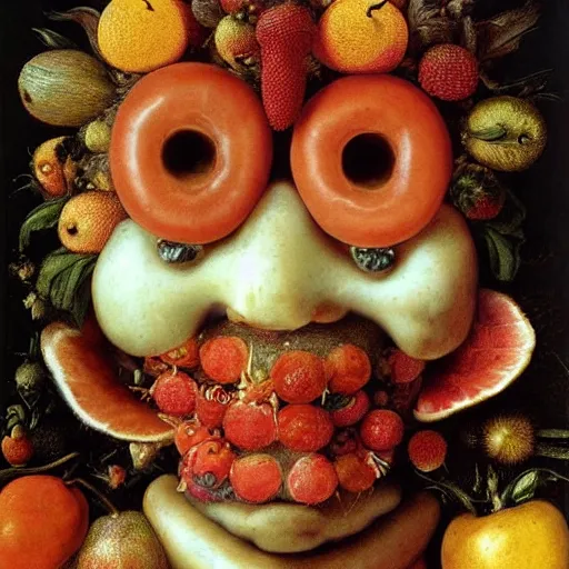 Image similar to giuseppe arcimboldo, beautiful fruit face, new scifi movie, film still