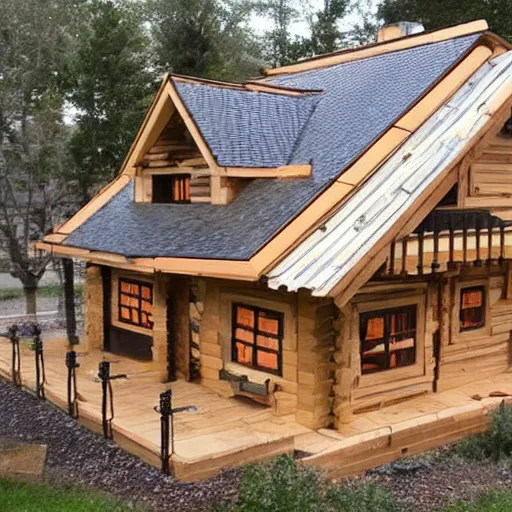 Image similar to house made of chainsaw parts drawn like a patent drawing