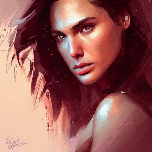 Image similar to “ portrait of gal gadot by greg rutkowski, young, attractive, highly detailed portrait, scifi, digital painting, artstation, concept art, smooth, sharp foccus ilustration, artstation hq ”