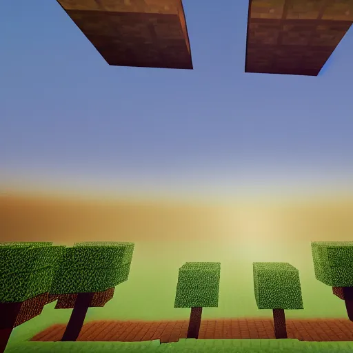 Image similar to atmospheric noon picture of minecraft landscape, sky is on fire