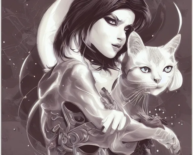 Image similar to cat is the essence of all, a vector based illustration, by ross tran, artgerm