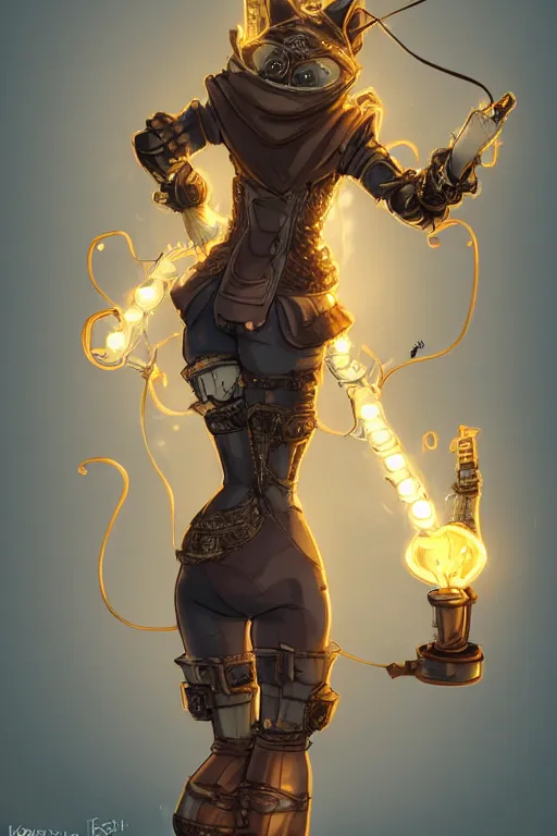 Image similar to an anthropomorphic steampunk fox, backlighting, trending on artstation, digital art, furry art, trending on furaffinity, fantasy art, by kawacy, view from behind