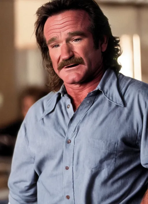 Image similar to film still of Robin Williams as Martin Riggs in Lethal Weapon, 4k